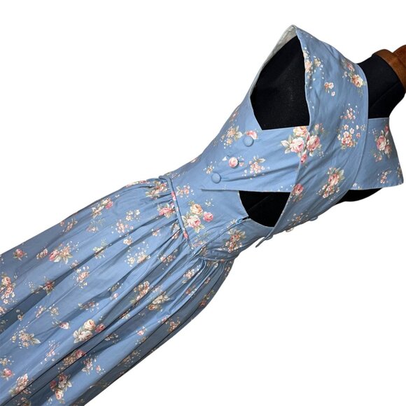 Vintage 80s Handmade Criss Cross Back Floral Cottagecore Dress XS - Picture 4 of 9